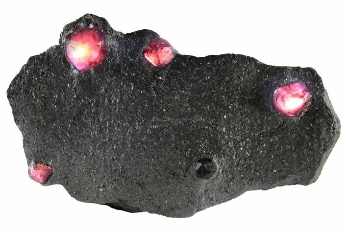 Plate of Five Red Embers Garnets in Graphite - Massachusetts #313471